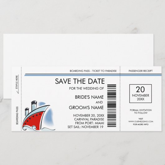 Huwelijksuitnodigingen Cruise Schip Save the Date (Voorkant / Achterkant)