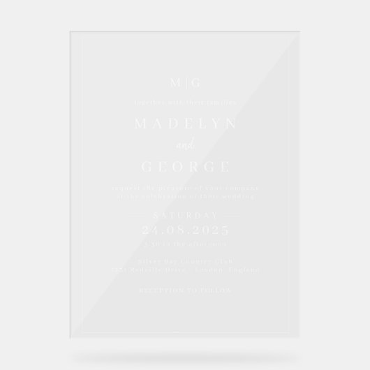 Huwelijksuitnodigingen Eenvoudige Sjabloon Minimal Acryl Bord (Voorkant)