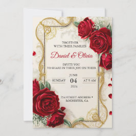 Huwelijksuitnodigingen Elegant met rode bloemen Kaart