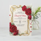 Huwelijksuitnodigingen Elegant met rode bloemen Kaart (Staand voorkant)
