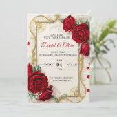 Huwelijksuitnodigingen Elegant met rode bloemen Kaart (Staand voorkant)