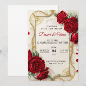 Huwelijksuitnodigingen Elegant met rode bloemen Kaart (Voorkant / Achterkant)