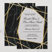 Huwelijksuitnodigingen Elegant Zwart Marmer Goud Kaart (Voorkant / Achterkant)