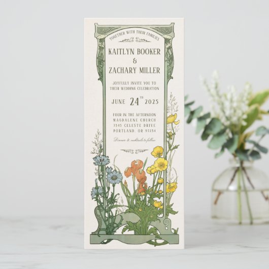 Huwelijksuitnodigingen | Floral Art Nouveau Kaart (Staand voorkant)