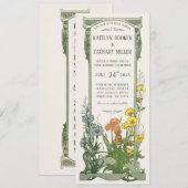 Huwelijksuitnodigingen | Floral Art Nouveau Kaart (Voorkant / Achterkant)