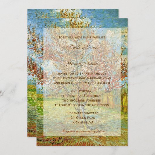 Huwelijksuitnodigingen.  florale roze perzikkleuri kaart (Voorkant / Achterkant)