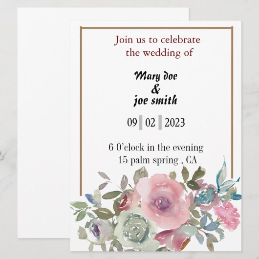 huwelijksuitnodigingen florale waterverf (Voorkant / Achterkant)