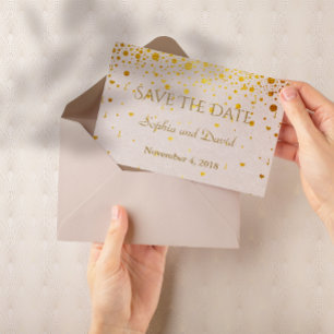Huwelijksuitnodigingen   Gold Confetti BEWAREN DE  Save The Date