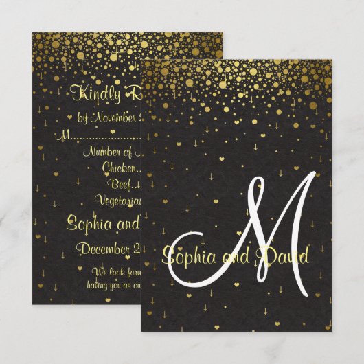Huwelijksuitnodigingen | Gold Glam Confetti RSVP Kaart (Voorkant / Achterkant)