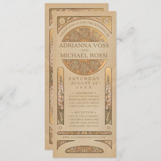 Huwelijksuitnodigingen | Gold Nouveau Deco Kaart (Voorkant / Achterkant)