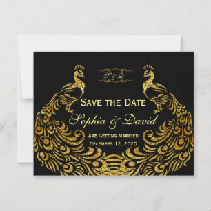 Huwelijksuitnodigingen   Gold Peacock BEWAART DE D Save The Date