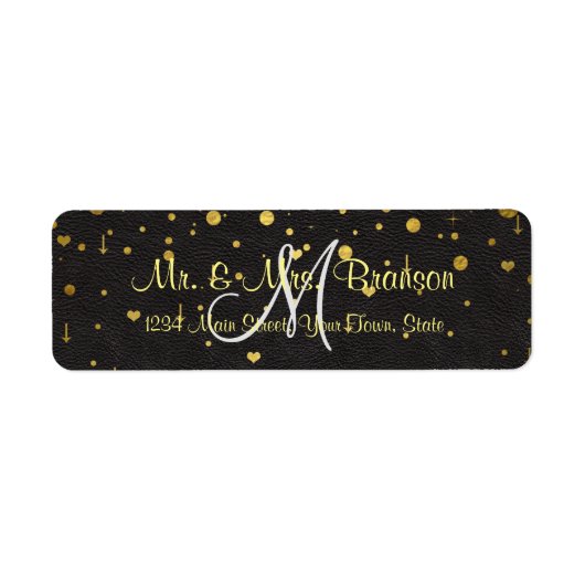 Huwelijksuitnodigingen | Goud-Confetti-monogram Etiket (Voorkant)