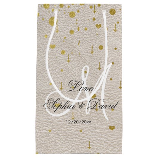 Huwelijksuitnodigingen | Goud-Confetti-monogram Klein Cadeauzakje (Voorkant)