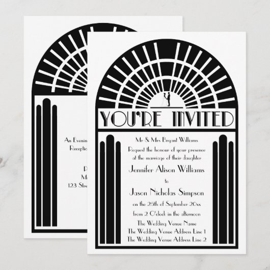 Huwelijksuitnodigingen in gedurfde Art Deco-stijl Kaart (Voorkant / Achterkant)