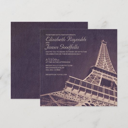 huwelijksuitnodigingen in Parijs Kaart (Voorkant / Achterkant)