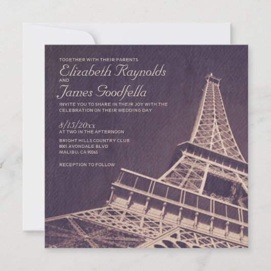 huwelijksuitnodigingen in Parijs Kaart (Voorkant)