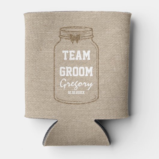 Huwelijksuitnodigingen | Mason Jar Linen TEAM GROO Blikjeskoeler (Voorkant)
