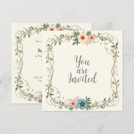Huwelijksuitnodigingen met  Bloemengrens Kaart (Voorkant / Achterkant)