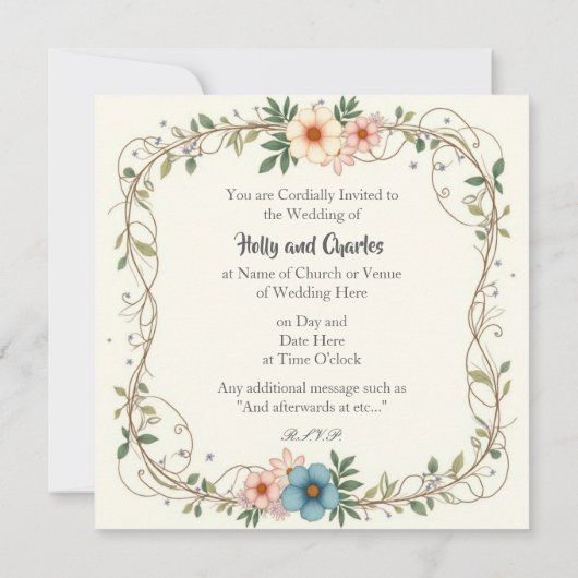 Huwelijksuitnodigingen met  Bloemengrens Kaart (Achterkant)