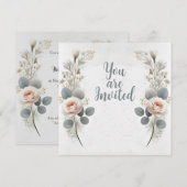 Huwelijksuitnodigingen met een bloemrijke rand. kaart (Voorkant / Achterkant)