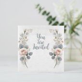 Huwelijksuitnodigingen met een bloemrijke rand. kaart (Staand voorkant)