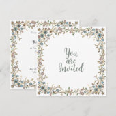 Huwelijksuitnodigingen met een getrokken bloemengr kaart (Voorkant / Achterkant)