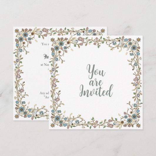 Huwelijksuitnodigingen met een getrokken bloemengr kaart (Voorkant / Achterkant)