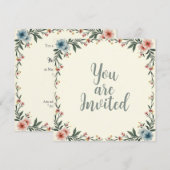 Huwelijksuitnodigingen met een grens van bloemen kaart (Voorkant / Achterkant)