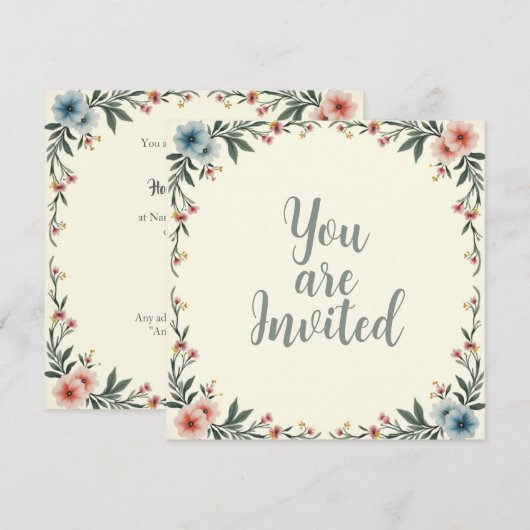 Huwelijksuitnodigingen met een grens van bloemen kaart (Voorkant / Achterkant)
