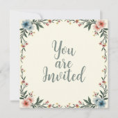 Huwelijksuitnodigingen met een grens van bloemen kaart (Voorkant)