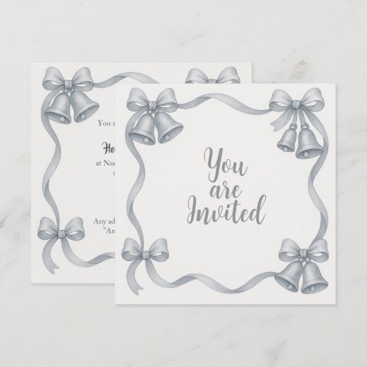 Huwelijksuitnodigingen met zilveren klokken en lin kaart (Voorkant / Achterkant)