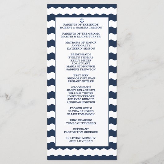 Huwelijksuitnodigingen | Nautical Navy Programme Programmakaart (Achterkant)