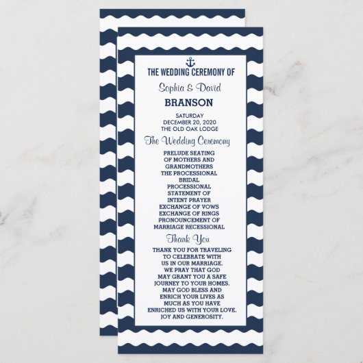 Huwelijksuitnodigingen | Nautical Navy Programme Programmakaart (Voorkant / Achterkant)