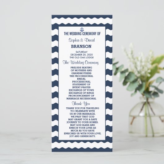 Huwelijksuitnodigingen | Nautical Navy Programme Programmakaart (Staand voorkant)