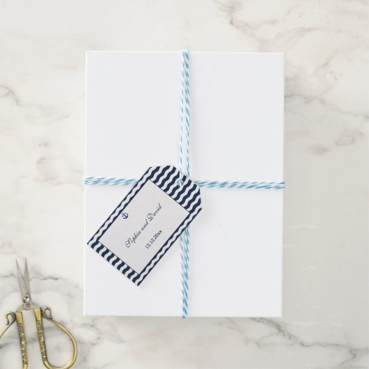 Huwelijksuitnodigingen | Nautical Navy Waves Cadeaulabel (Met Touw)