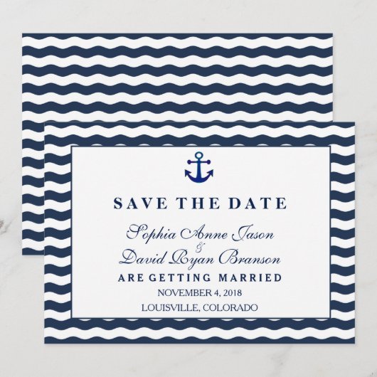 Huwelijksuitnodigingen | Nautische marine BEWAREN  Save The Date (Voorkant / Achterkant)