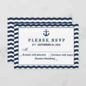 Huwelijksuitnodigingen | Nautische Navy Waves RSVP (Voorkant / Achterkant)