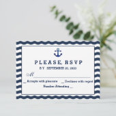 Huwelijksuitnodigingen | Nautische Navy Waves RSVP Kaartje (Staand voorkant)