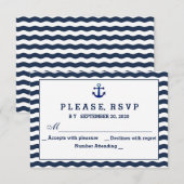 Huwelijksuitnodigingen | Nautische Navy Waves RSVP Kaartje (Voorkant / Achterkant)