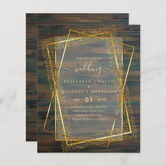 HUWELIJKSUITNODIGINGEN VOOR EEN KLEIN BUDGET  Goud (Voorkant / Achterkant)