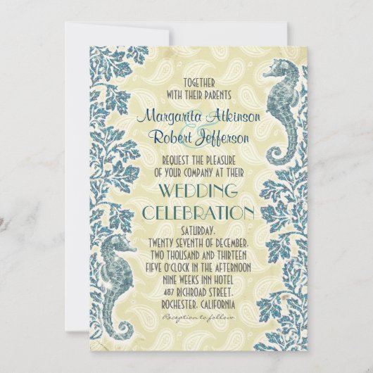 huwelijksuitnodigingen voor zeepaardjes kaart (Voorkant)