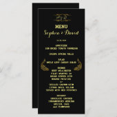 Huwelijksuitnodigingen | Zwart menu Gold Peacock (Voorkant / Achterkant)