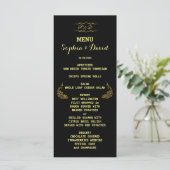 Huwelijksuitnodigingen | Zwart menu Gold Peacock (Staand voorkant)