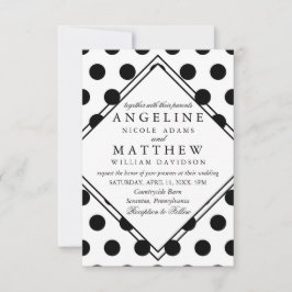 Huwelijksuitnodigingen | Zwarte Klassieke pokadot Kaart