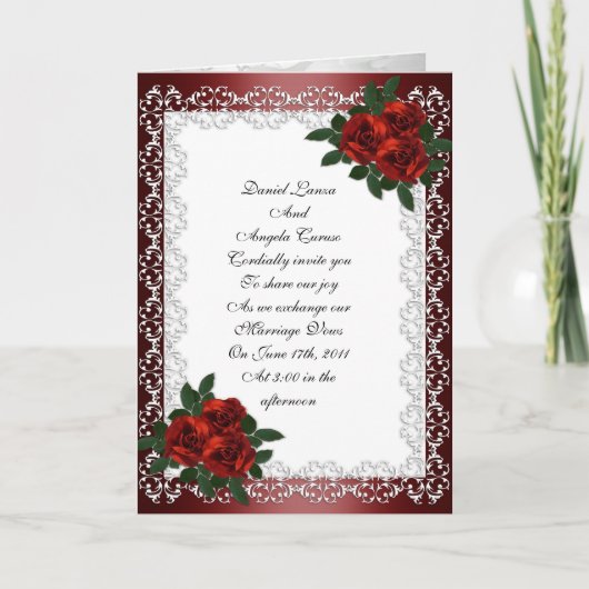 Huwelijksuitnodigingskaart elegante rode rozen (Voorkant)