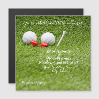 Huwelijksuitnodigingskaart golf met golfbal & lief magnetische uitnodiging