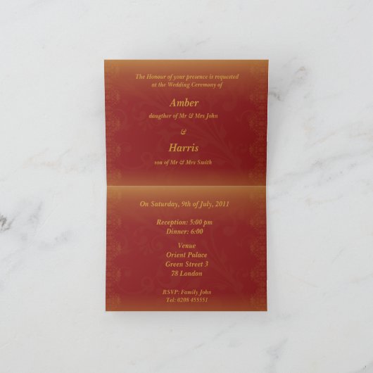 Huwelijksuitnodigingskaart Vouw- Indiase stijl (Binnen)