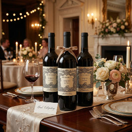 Huwelijksuitnodigingslabel met vintage kasteel en  wijn etiket