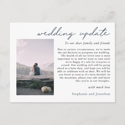 Huwelijksuitstel Foto-update QR-code-script Aankondigingskaart (Voorkant)