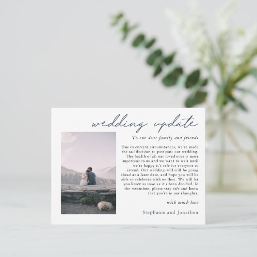 Huwelijksuitstel Foto-update QR-code-script Aankondigingskaart (Staand voorkant)